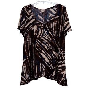 VTG Lavish Plus‎ Womens 2X Asymmetrical Short Sleeve Tunic Artsy Boho Goth Y2K